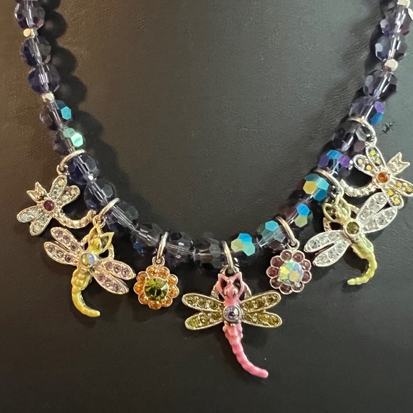 KIRKS FOLLY DRAGONFLY FACETED BEADED CHARM STATEMENT NECKLACE - Picture 8 of 13